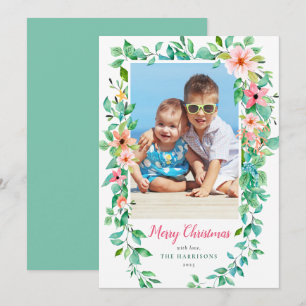 Floral Tropical kerstvakantie foto Feestdagenkaart