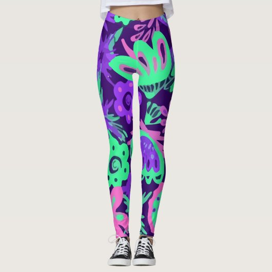 Floral Tropical Neon Colors Bright Leggings (Voorkant)