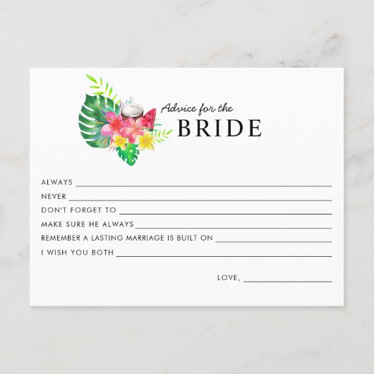 Floral Tropical Paradise Advice for the Bride Card Briefkaart (Voorkant)