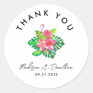 Floral Tropical Paradise Bruiloft Dank u Ronde Sticker