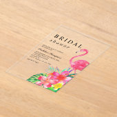 Floral Tropical Paradise Flamingo Bridal Shower Acryl Uitnodigingen (Laagn)
