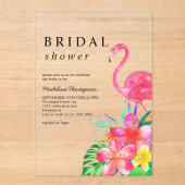 Floral Tropical Paradise Flamingo Bridal Shower Acryl Uitnodigingen (Voorkant)