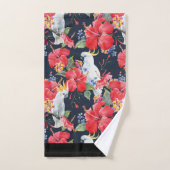 Floral Tropical Pattern Red Hibiscus Cockatau Bad Handdoek (Handdoek)