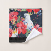 Floral Tropical Pattern Red Hibiscus Cockatau Bad Handdoek (Wasdoekje)