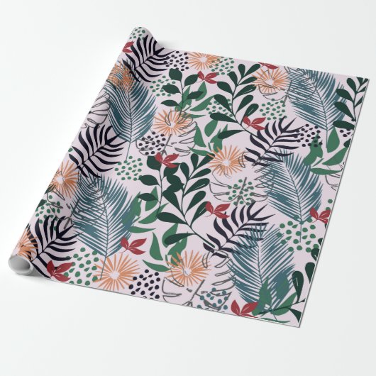 Floral Tropical Pattern Wrapping Papper Cadeaupapier (Uitgerold)