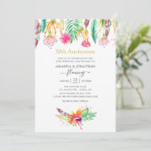 Floral Tropical Summer 50th Wedding Jubileum Kaart (Staand voorkant)