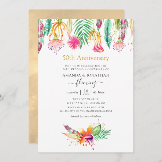Floral Tropical Summer 50th Wedding Jubileum Kaart (Voorkant / Achterkant)