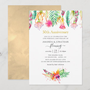 Floral Tropical Summer 50th Wedding Jubileum Kaart