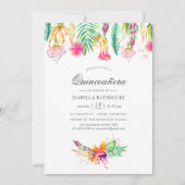 Floral Tropical Summer Beach Quinceañera Kaart (Voorkant)