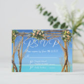 Floral Tropical Summer Beach Wedding RSVP Card Kaart (Staand voorkant)