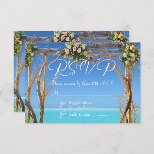 Floral Tropical Summer Beach Wedding RSVP Card Kaart (Voorkant / Achterkant)