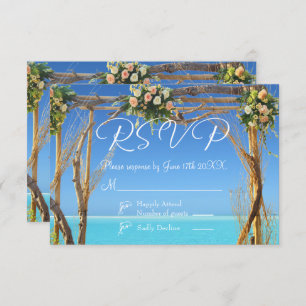 Floral Tropical Summer Beach Wedding RSVP Card Kaart