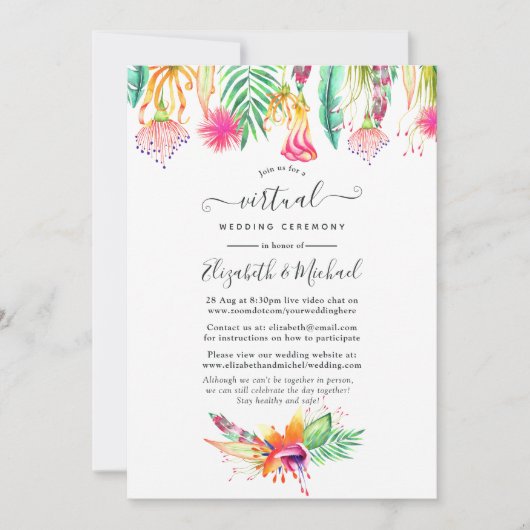 Floral Tropical Summer Online Virtual Wedding Kaart (Voorkant)