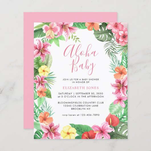 Floral Tropical Summer Pink Aloha Baby shower (Voorkant / Achterkant)