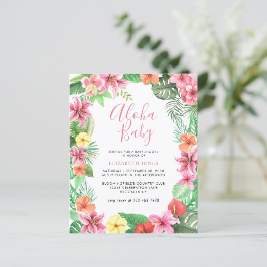 Floral Tropical Summer Pink Aloha Baby shower (Staand voorkant)