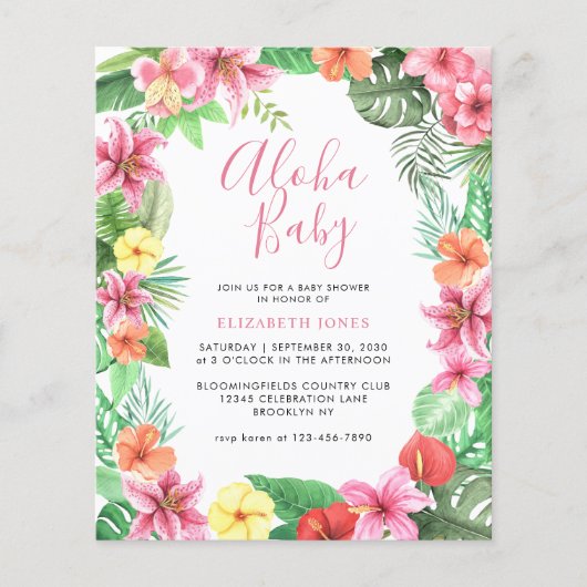 Floral Tropical Summer Pink Aloha Baby shower (Voorkant)