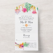 Floral Tropical Summer Wedding All In One Uitnodiging (Binnen)