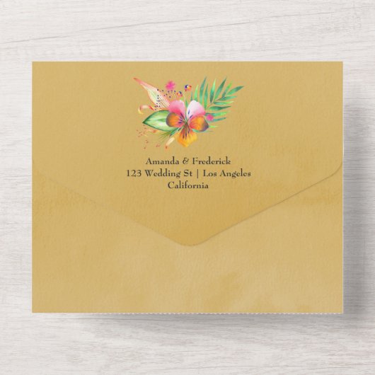 Floral Tropical Summer Wedding All In One Uitnodiging (Achterkant)