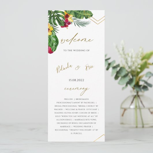 Floral Tropical Wedding Flat Program Programmakaart (Staand voorkant)