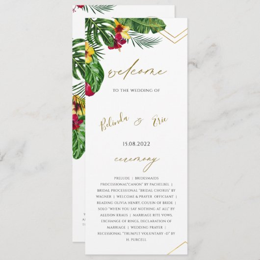 Floral Tropical Wedding Flat Program Programmakaart (Voorkant / Achterkant)