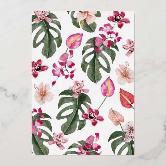Floral Tropical Wedding Folie Invitation Folie Uitnodiging (Achterkant)