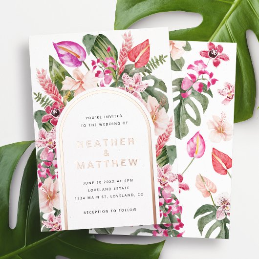 Floral Tropical Wedding Folie Invitation Uitnodiging