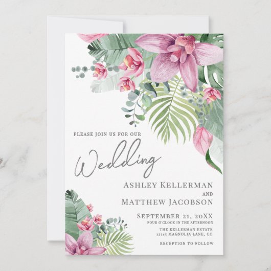 Floral Tropical Wedding Kaart (Voorkant)