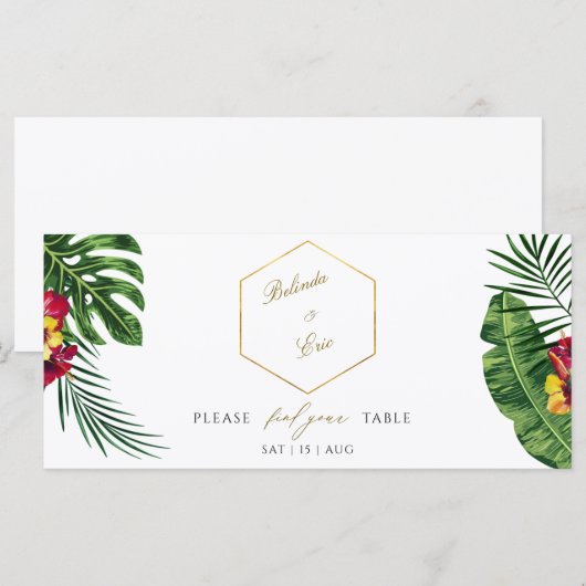 Floral Tropical Wedding Seating Chart Programmakaart (Voorkant / Achterkant)