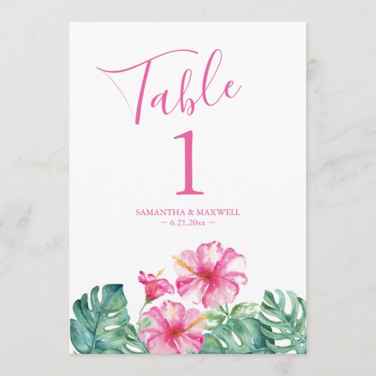 Floral Tropical Wedding Table Number Kaart (Voorkant)