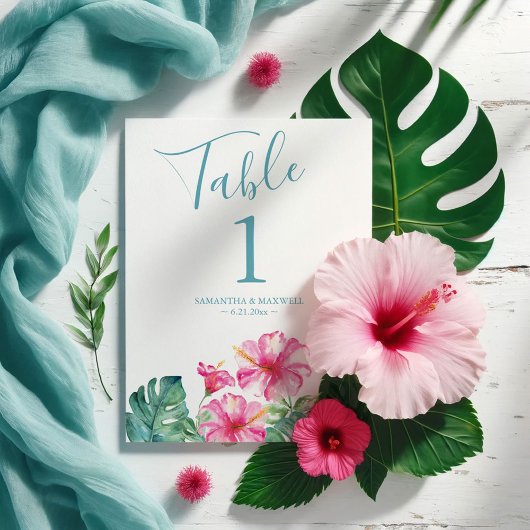 Floral Tropical Wedding Table Number Kaart