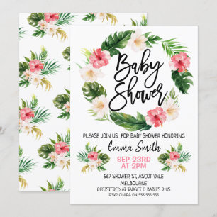 Floral Tropical WreatBaby shower Invitation Kaart