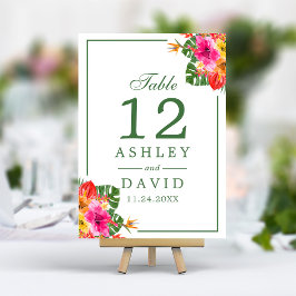 Floral Tropisch Hibiscus Palm Leaves Table Number Kaart