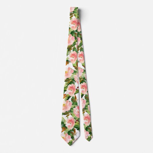 Floral Tropisch Palm Roze Bloemen Botanisch Stropdas (Voorkant)