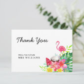 Floral tropische flamingo palmbladeren dank u bedankkaart (Staand voorkant)