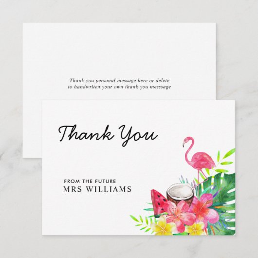 Floral tropische flamingo palmbladeren dank u bedankkaart (Voorkant / Achterkant)