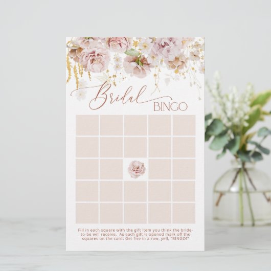 Floral tuinboho vrijgezellenfeest bingo (Staand voorkant)
