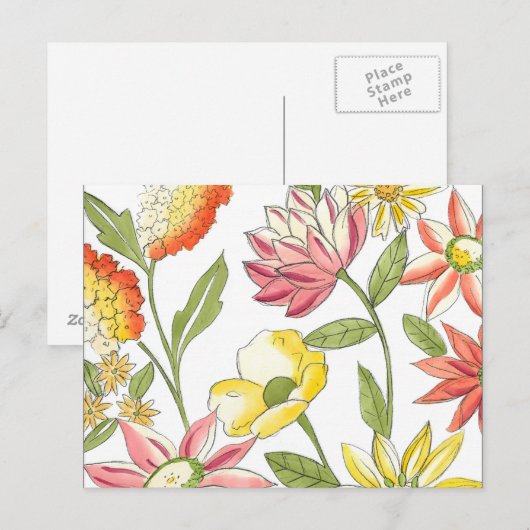 Floral tuinontwerp met witte achtergrond briefkaart (Voorkant / Achterkant)