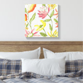 Floral tuinontwerp met witte achtergrond canvas afdruk (Insitu (Slaapkamer))