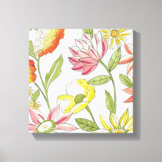 Floral tuinontwerp met witte achtergrond canvas afdruk (Voorkant)