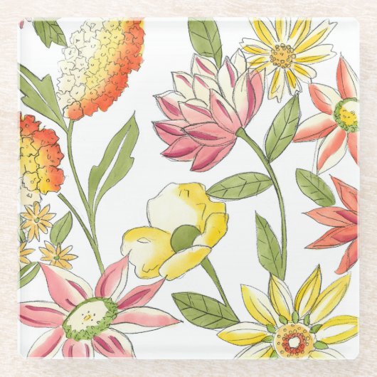 Floral tuinontwerp met witte achtergrond glazen onderzetter (Voorkant)