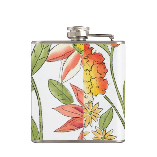 Floral tuinontwerp met witte achtergrond heupfles (Achterkant)