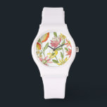 Floral tuinontwerp met witte achtergrond horloge<br><div class="desc">Dit ontwerp van de bloementjestuin is opvallend heldere kleuren tegen een bleke witte achtergrond,  waardoor de bloemen nog meer opvallen. Een geweldig schilderij dat kleur en schoonheid naar elke kamer kan brengen. Koop het voor jezelf,  of geef het aan een geliefde als cadeau!</div>