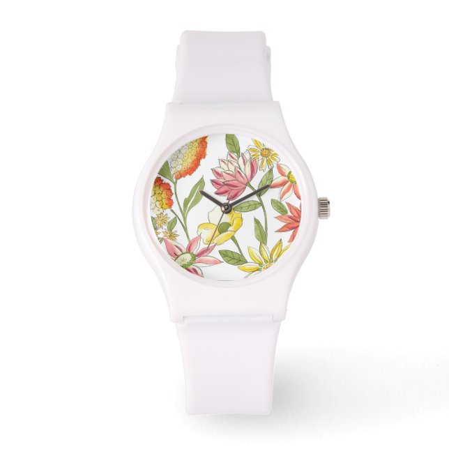 Floral tuinontwerp met witte achtergrond horloge (Voorkant)