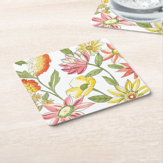 Floral tuinontwerp met witte achtergrond kartonnen onderzetters (Schuin)