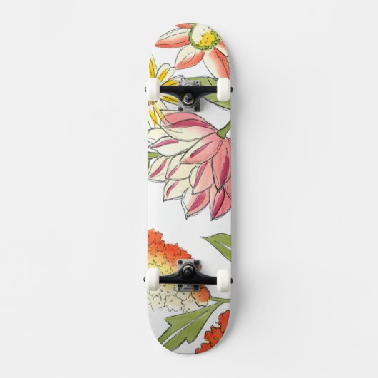 Floral tuinontwerp met witte achtergrond persoonlijk skateboard (Voorkant)