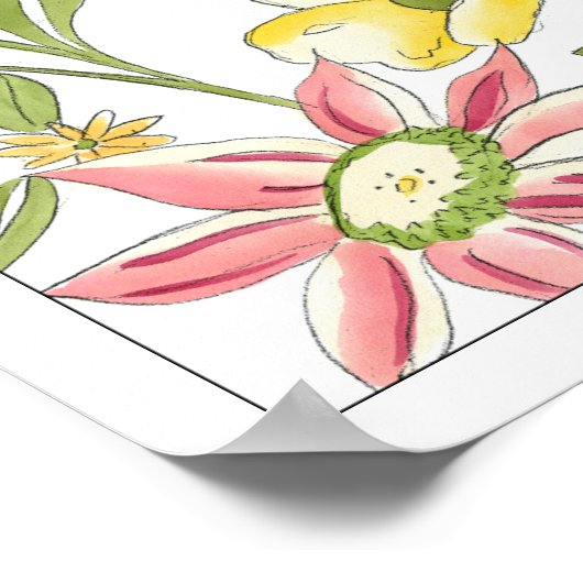 Floral tuinontwerp met witte achtergrond poster (Hoek)