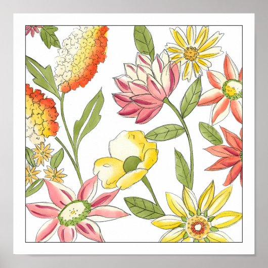 Floral tuinontwerp met witte achtergrond poster (Voorkant)