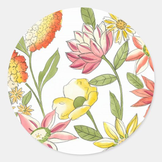 Floral tuinontwerp met witte achtergrond ronde sticker (Voorkant)