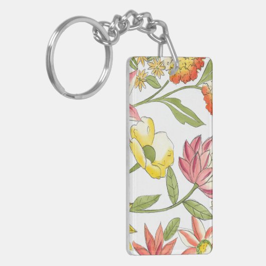 Floral tuinontwerp met witte achtergrond sleutelhanger (Voorkant Links)