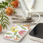 Floral tuinontwerp met witte achtergrond sleutelhanger (Voorkant Rechts)